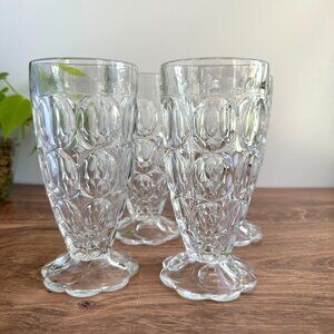 Vintage Jeannette Glass Tumblers, Clear Pressed Glass Set of 4